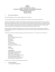 DRAFT  MINUTES  April 1, 2010 ‐ 10:00 A.M. to 5:00 P.M.   BOARD OF FUNERAL, CEMETERY AND CONSUMER SERVICES 