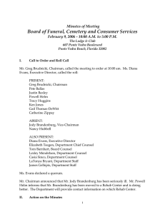 Board of Funeral, Cemetery and Consumer Services  Minutes of Meeting