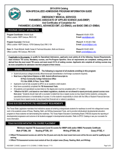 2015-2016 Catalog NON-SPECIALIZED ADMISSIONS PROGRAM INFORMATION GUIDE For EMERGENCY MEDICAL SERVICES