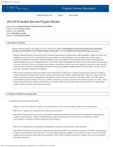 Program Review Submission 2014-2015 Student Services Program Review