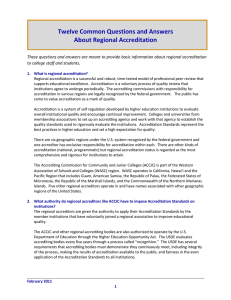 Twelve Common Questions and Answers About Regional Accreditation .