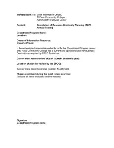 Memorandum To:  Subject: Completion of Business Continuity Planning (BCP)