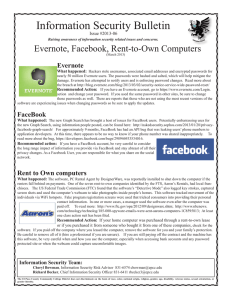 Information Security Bulletin Evernote, Facebook, Rent-to-Own Computers Evernote
