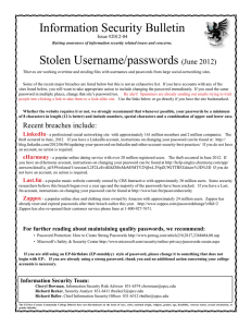 Information Security Bulletin Stolen Username/passwords (June 2012) Issue #2012-04