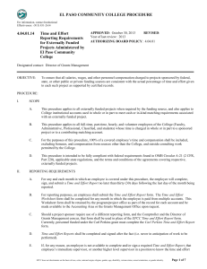 EL PASO COMMUNITY COLLEGE PROCEDURE 4.04.01.14 Time and Effort Reporting Requirements