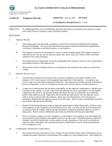 EL PASO COMMUNITY COLLEGE PROCEDURE 3.19.01.10 Employee Records