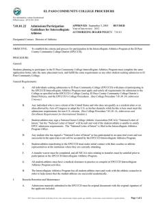 EL PASO COMMUNITY COLLEGE PROCEDURE  7.01.01.22 Admissions/Participation Guidelines for Intercollegiate