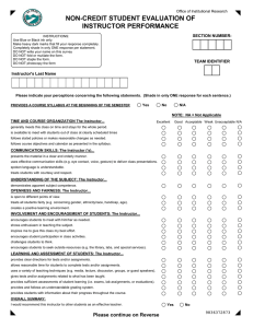 NON-CREDIT STUDENT EVALUATION OF INSTRUCTOR PERFORMANCE SECTION NUMBER: Office of Institutional Research