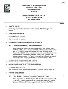 School District No. 67 (Okanagan Skaha) BOARD OF EDUCATION REGULAR MEETING AGENDA