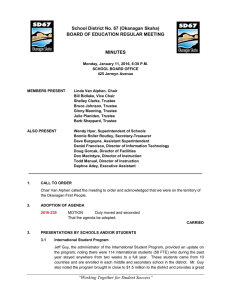 School District No. 67 (Okanagan Skaha) BOARD OF EDUCATION REGULAR MEETING MINUTES