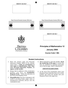 Principles of Mathematics 12 January 2004 Course Code = MA Student Instructions