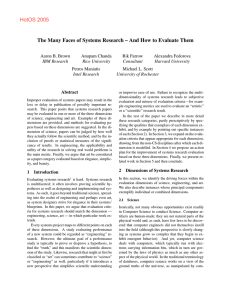 The Many Faces of Systems Research – And How to... Aaron B. Brown Anupam Chanda Rik Farrow