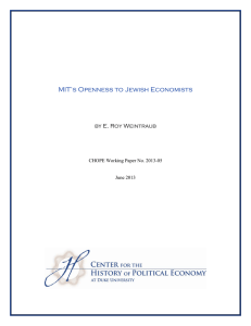 MIT’s Openness to Jewish Economists by E. Roy Weintraub