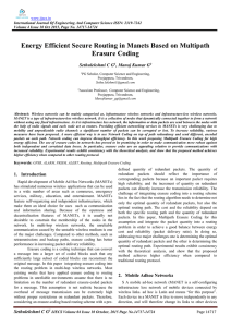 Energy Efficient Secure Routing in Manets Based on Multipath Erasure Coding