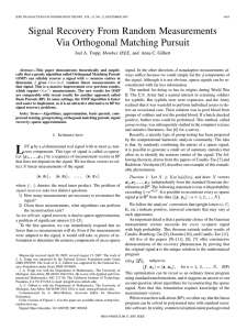 Signal Recovery From Random Measurements Via Orthogonal Matching Pursuit , Member, IEEE