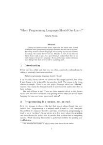 Which Programming Languages Should One Learn? ∗ Kshitij Sudan