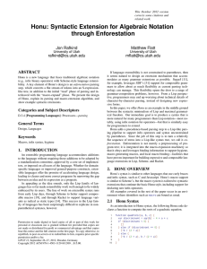 Honu: Syntactic Extension for Algebraic Notation through Enforestation Jon Rafkind Matthew Flatt