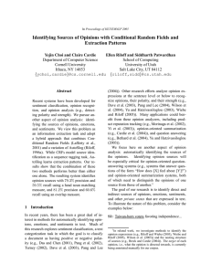 Identifying Sources of Opinions with Conditional Random Fields and Extraction Patterns