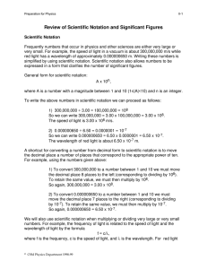 Review of Scientific Notation and Significant Figures