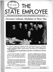 STATE EMPLOYEE Governor Lehman Abolishes 12 Hour Day