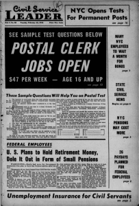 POSTAL CLERK JOBS OPEN Opens Tests For Permanent Posts