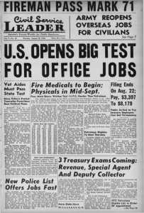 U.S. OPENS BIG TEST FOR OFFICE JOBS FIREMAN PASS MARK 71