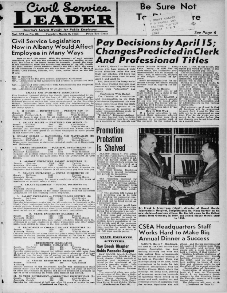 LEADER Pay Decisions By April ChangesPredictedinClerk And Professional 