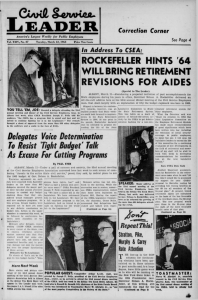 LJEAPER ROCKEFELLER HINTS '64 WILL BRING RETIREMENT REVISIONS FOR AIDES