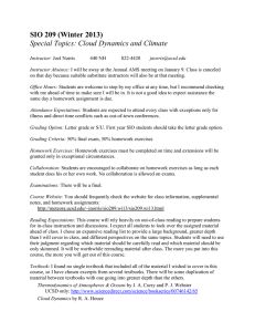 SIO 209 (Winter 2013) Special Topics: Cloud Dynamics and Climate