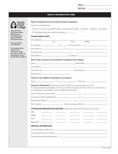 HEALTH INFORMATION FORM Name:  PUC ID#: