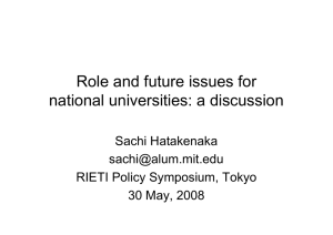 Role and future issues for national universities: a discussion Sachi Hatakenaka