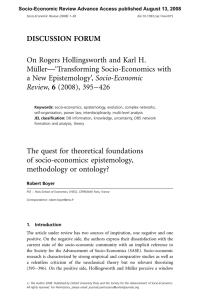 DISCUSSION FORUM On Rogers Hollingsworth and Karl H. Mu¨ller—‘Transforming Socio-Economics with