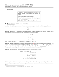Linear programming (part 3 of CSC 282), 1 Schedule