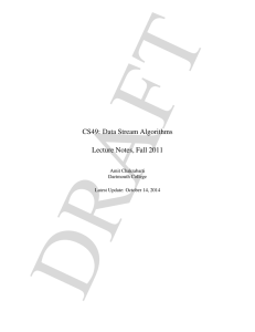 DRAFT CS49: Data Stream Algorithms Lecture Notes, Fall 2011 Amit Chakrabarti