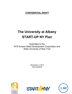 The University at Albany START-UP NY Plan  CONFIDENTIAL DRAFT