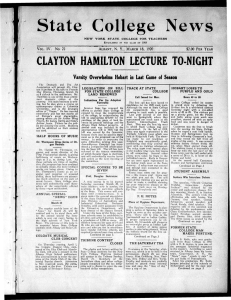 State College News CLAYTON HAMILTON LECTURE TO-NIGHT IV. No. 22
