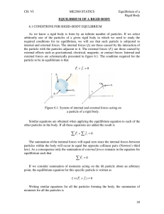 CH. VI ME2560 STATICS Equilibrium of a
