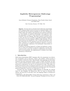 Implicitly Heterogeneous Multi-stage Programming  Jason Eckhardt, Roumen Kaiabachev, Emir Paˇsali´