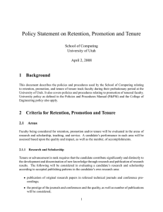 Policy Statement on Retention, Promotion and Tenure 1 Background School of Computing