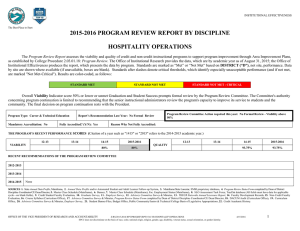 2015-2016 PROGRAM REVIEW REPORT BY DISCIPLINE HOSPITALITY OPERATIONS