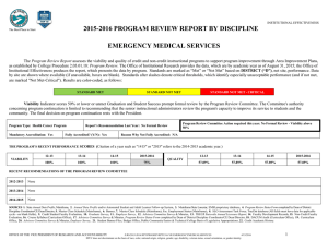 2015-2016 PROGRAM REVIEW REPORT BY DISCIPLINE EMERGENCY MEDICAL SERVICES