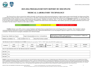 2015-2016 PROGRAM REVIEW REPORT BY DISCIPLINE MEDICAL LABORATORY TECHNOLOGY