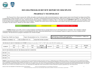 2015-2016 PROGRAM REVIEW REPORT BY DISCIPLINE PHARMACY TECHNOLOGY