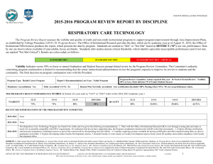 2015-2016 PROGRAM REVIEW REPORT BY DISCIPLINE RESPIRATORY CARE TECHNOLOGY