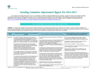 Standing Committee Improvement Report For 2014-2015  Office of Institutional Effectiveness