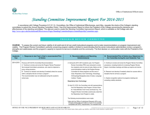 Standing Committee Improvement Report For 2014-2015  Office of Institutional Effectiveness