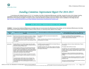 Standing Committee Improvement Report For 2014-2015  Office of Institutional Effectiveness