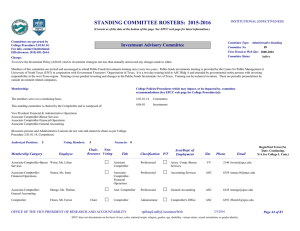 STANDING COMMITTEE ROSTERS:  2015-2016 Investment Advisory Committee INSTITUTIONAL EFFECTIVENESS
