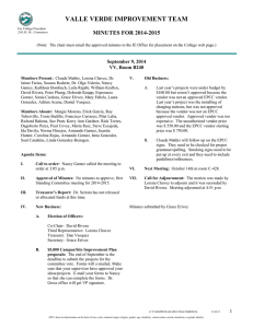 VALLE VERDE IMPROVEMENT TEAM  MINUTES FOR 2014-2015