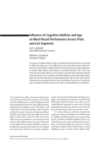 Influence of Cognitive Abilities and Age and List Segments LACY E. KRUEGER